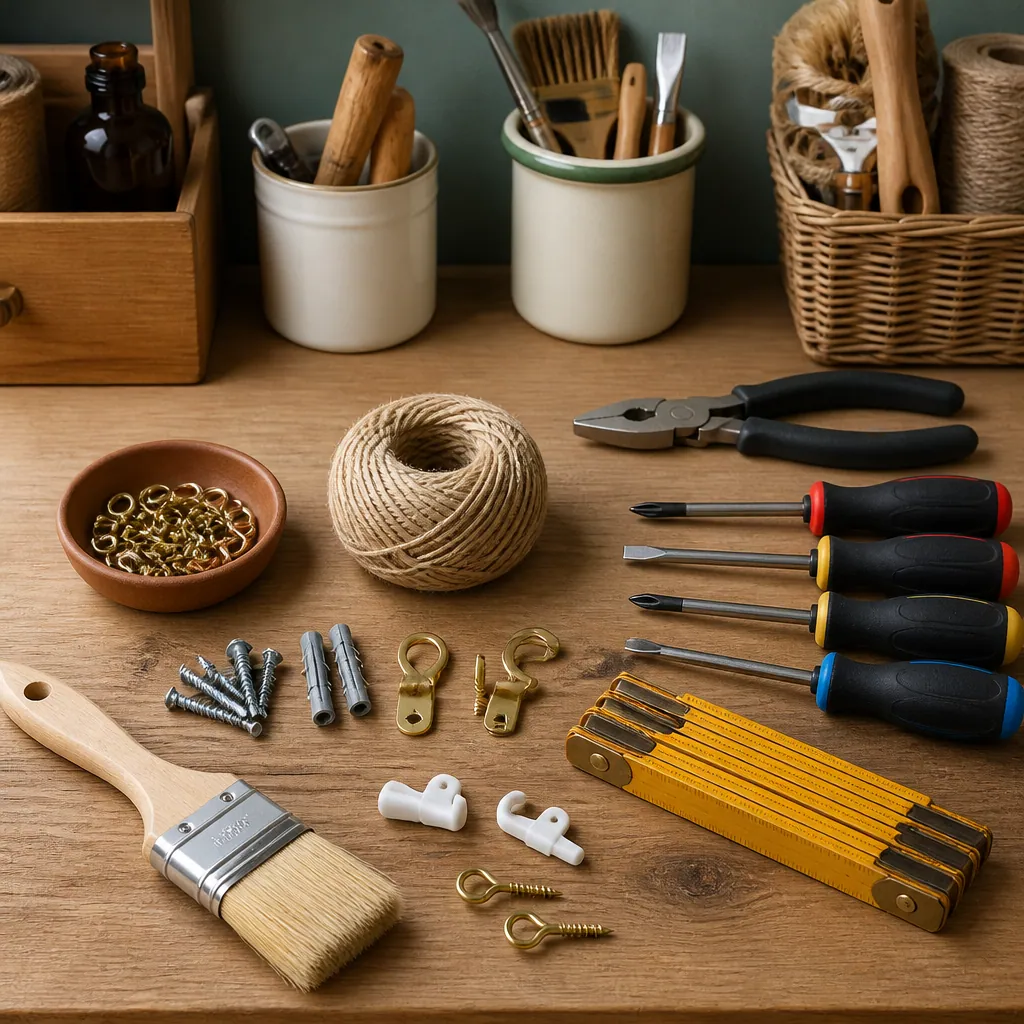 Petits outils, ficelle et accessoires de réparation domestique